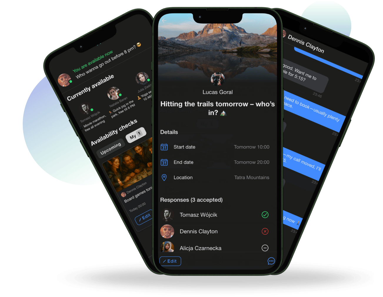 3 phones mockups presenting Meetapper application functionalities